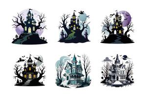 Halloween line art designs of skeletons, pumpkins, and witch hats ideal for party invitations, T-shirts, or digital downloads. vector