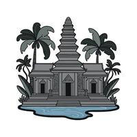 a temple with palm trees and water vector