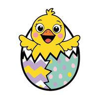 A cartoon yellow chick in an easter egg vector