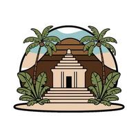 Ancient egypt temple with palm trees and a pyramid vector