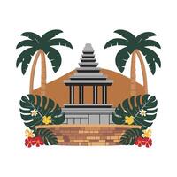 a temple with palm trees and flowers vector