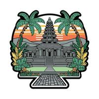 A sticker with a temple and palm trees vector