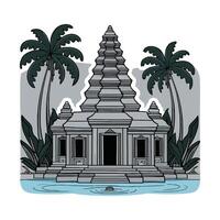 An ancient temple with palm trees and water vector