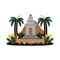 The flag of guam is shown with palm trees and a stone monument vector