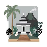 temple and palm trees vector