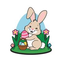 Easter bunny with basket of eggs vector