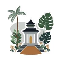 a temple surrounded by palm trees vector