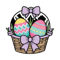 Easter basket with eggs and bow illustration vector