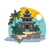 Bali island with temple and palm trees illustration vector