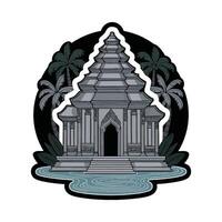 A sticker with a temple and palm trees vector
