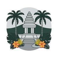 A temple with palm trees and flowers in front of it vector