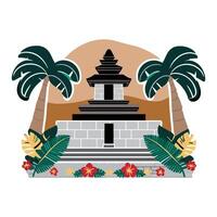 A temple with palm trees and flowers vector