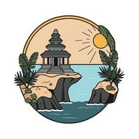 An island with a temple and palm trees vector