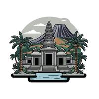 a temple and palm trees vector