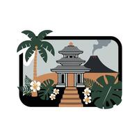 a pagoda and palm trees vector