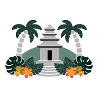 A temple with flowers and palm trees vector