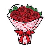 A bouquet of red roses with hearts vector