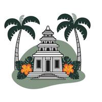 An illustration of a temple with palm trees and flowers vector