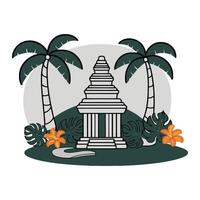 An illustration of a temple with palm trees and flowers vector