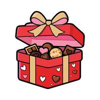 A red box with chocolate and heart shaped cookies vector
