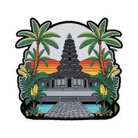 A sticker with a temple and palm trees vector