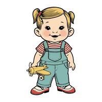 A cartoon girl with a toy airplane vector