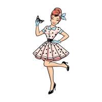 Retro pinup girl with butterfly illustration vector