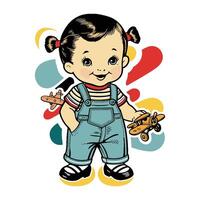 A little girl with a toy airplane vector