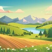 Spring landscape with mountain and blue sky vector