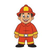 A Happy Cartoon Firefighter Character with a Red Uniform and Helmet Smiling on a White Background vector