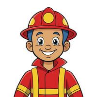 Smiling Cartoon Firefighter Character with a Red Helmet and Uniform vector