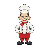 Smiling Cartoon Chef Standing Confidently in White and Red Uniform vector