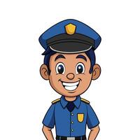 Cheerful Cartoon Police Officer Character in Blue Uniform and Cap Smiling on White Background vector