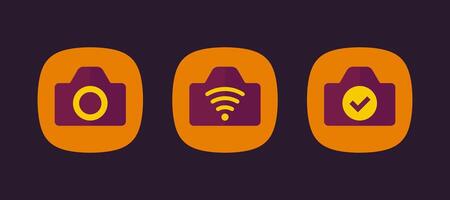 camera, wi-fi connection icons, flat design vector