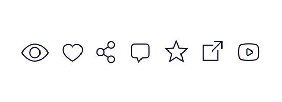 Views, likes, share, comment and rate icons, line vector