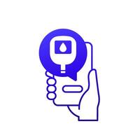 Glucose monitoring mobile app icon with a phone in hand vector