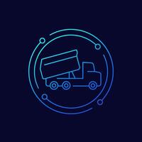 unloading tipper truck line icon, vector