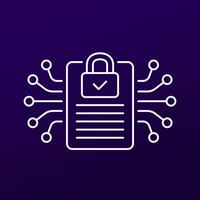 document protection icon, cyber security line vector