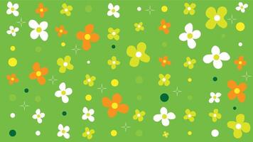 Beautiful cute and colorful flowers seamless pattern illustration on green background. vector