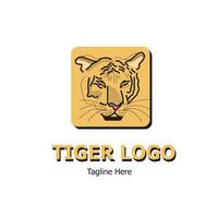 Tiger logo line art illustration with dummy text on white isolated background. vector