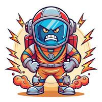 Cartoon angry astronaut with lightning bolts vector