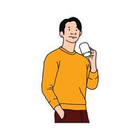 a man is drinking coffee casually vector