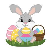 Easter bunny with eggs and basket vector