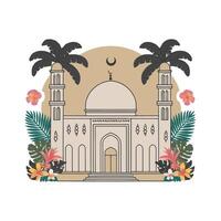 Islamic architecture with palm trees and flowers vector