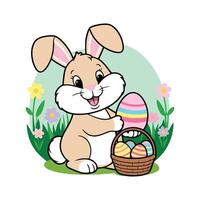 Easter bunny with basket of eggs vector
