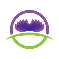 A purple flower with green leaves in a circle vector