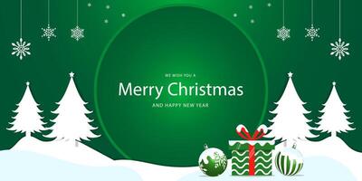 green christmas background with xmas decoration with copy space vector