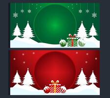 set of christmas background on red and green color with copy space. vector