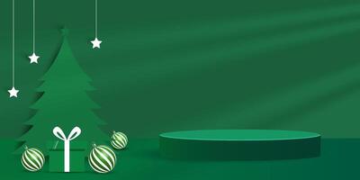 christmas background with podium and shadow on green color vector