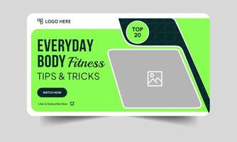 Daily exercise tips and tricks vide thumbnail banner design, body fitness techniques cover banner design, customizable eps 10 file format vector